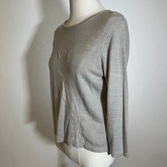Evan Picone Gray Floral Embroidered 3/4 Sleeve Sweater Womens Size Small Vintage - Picture 4 of 10